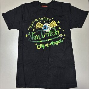 Black Vintage Von Dutch Los Angeles City Of Angels Flying Eyeball Tshirt | SZ S